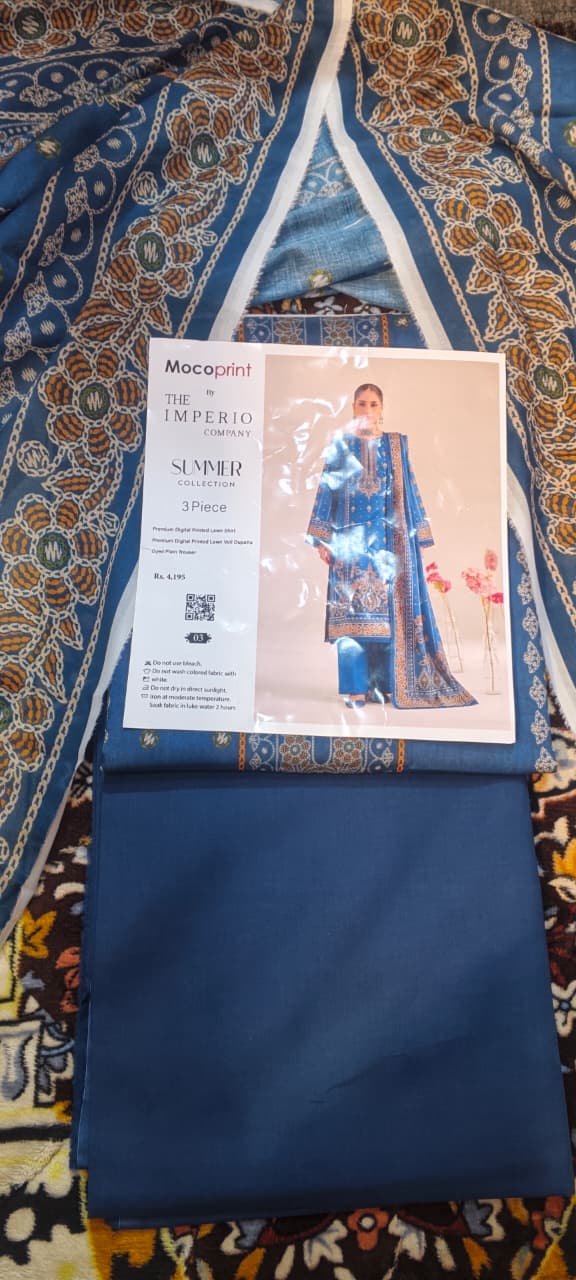 03 pc moco print unstitched printed lawn