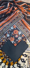 03-piece gold  Unstitched black chamki print lawn suit