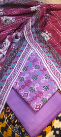 03-piece gold  Unstitched  light parpal print lawn suit
